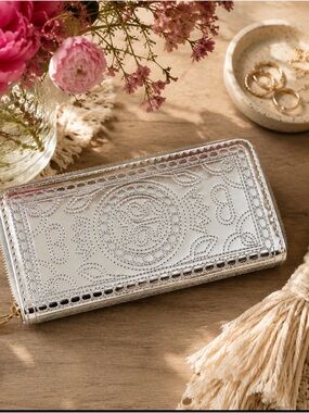 Roxy Metallic Silver Embossed Zip Wallet